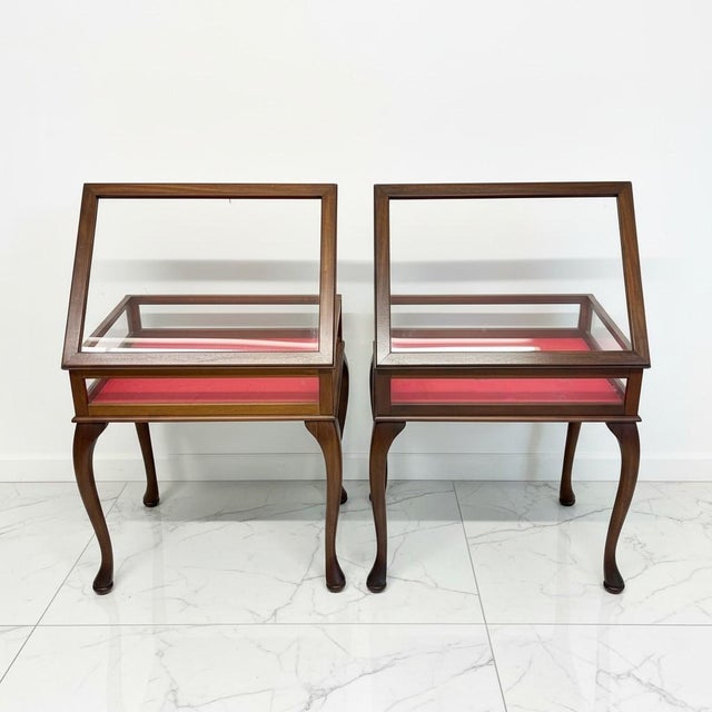 Vintage Glass Top Display Side Tables Pair-Queen Anne-Jewelry Vitrine-Case-Curio For Sale - Image 4 of 10