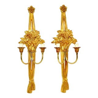 Vintage Belgian Louis XVI Style Gold Wall Lamps, 1990s, Set of 2 For Sale