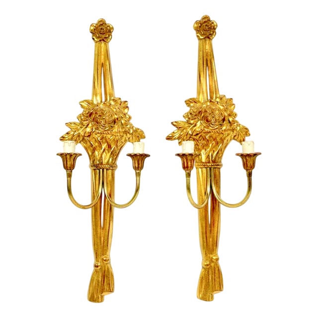 Vintage Belgian Louis XVI Style Gold Wall Lamps, 1990s, Set of 2 For Sale