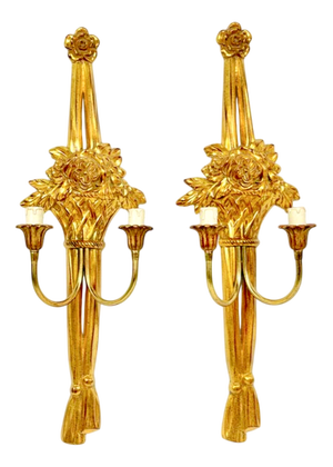 Vintage Belgian Louis XVI Style Gold Wall Lamps, 1990s, Set of 2