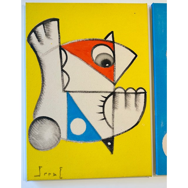 Pair of abstract paintings on canvas by artist Wally Hatny. Signed lower right and left horizontally "Wally". Canvas are...