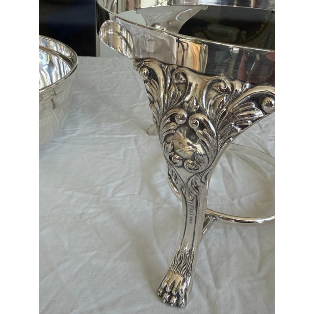 Neoclassical Vintage Crescent No. 549 Silver Plate Chafing Dish With Warming Stand, Lion Paw Feet & Hardwood Handle For Sale - Image 3 of 12