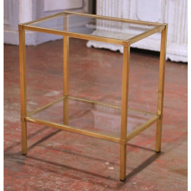 Mid-Century French Maison Jansen–Style Gilt Metal and Glass Side Table For Sale - Image 4 of 7