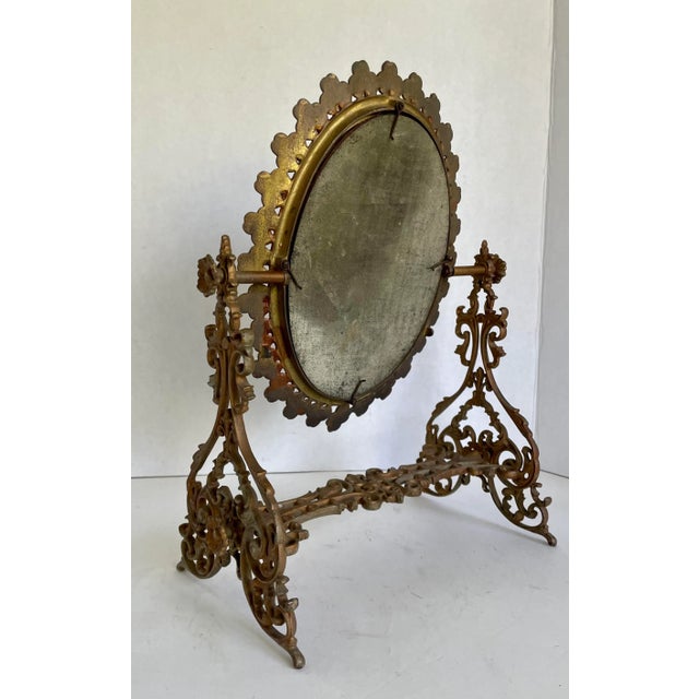 Bronze Antique Swivel Ornate Cloverleaf Freestanding Vanity Mirror For Sale - Image 8 of 12