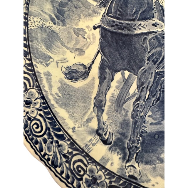 Mid 20th Century Vintage Large Delft Boch Blue and White Plate With Carriage Scene For Sale - Image 5 of 7