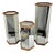 1970s Trio of Hollywood Regency-Style Hexagonal Mirrored Art Pedestals With Oak Wood Trim. For Sale