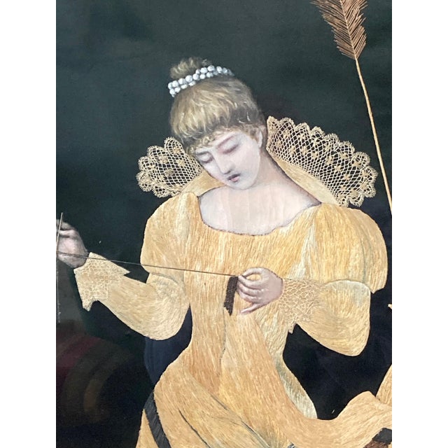 Art Nouveau Antique French Screen - Embroidered Cloth of a Woman Sewing, Gilded Jesso Over Wood Frame, 19th Century For Sale - Image 3 of 8