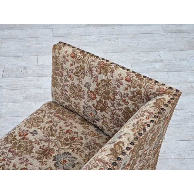 Danish Oak 2-Seater Sofa in Beige & Brown Furniture Fabric, 1950s For Sale - Image 16 of 17