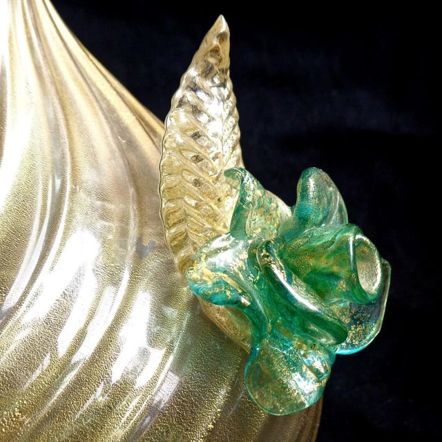 Mid 20th Century Vintage Murano Barovier Toso Green Roses Gold Flecks Italian Art Deco Style Glass Midcentury Flower Vase For Sale - Image 5 of 7