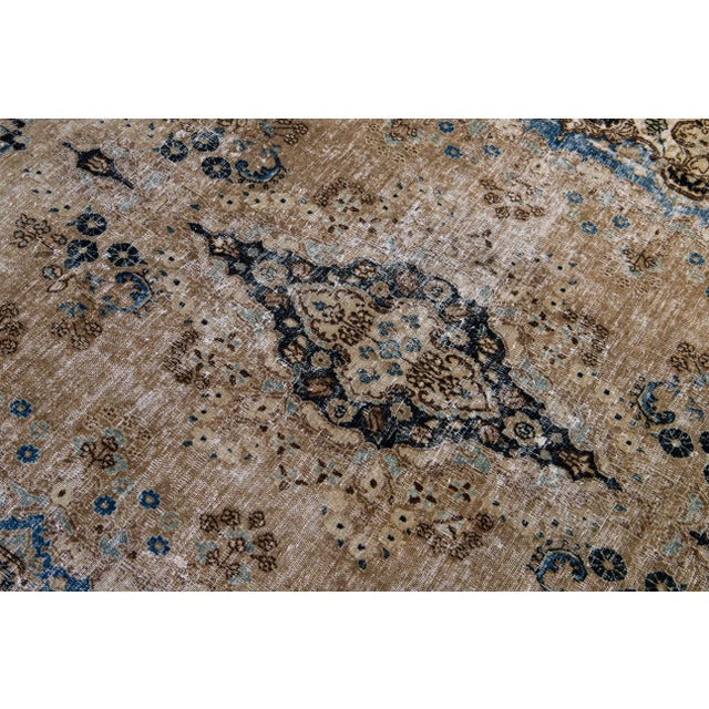 Textile Vintage Distressed Medallion Brown Wool Rug For Sale - Image 7 of 8