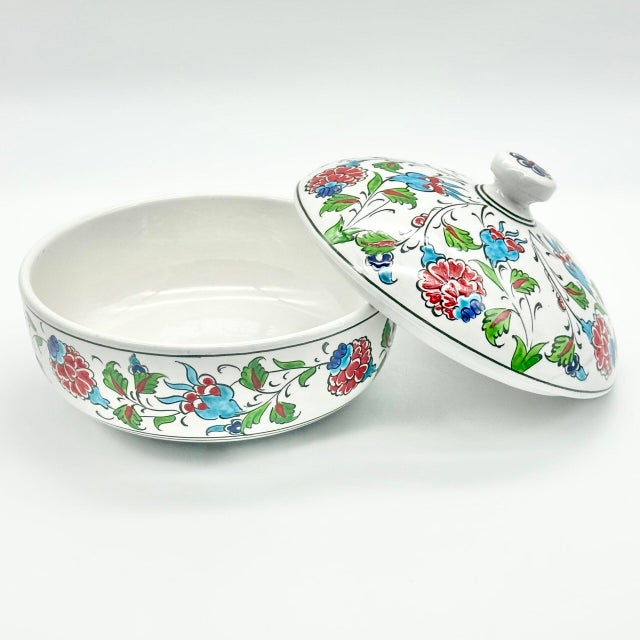 Turquoise Handmade Ceramic Lidded Trinket Box & Jewelry Bowl – Colorful Floral “Bonbonniere” Style Decorative Container For Sale - Image 8 of 9
