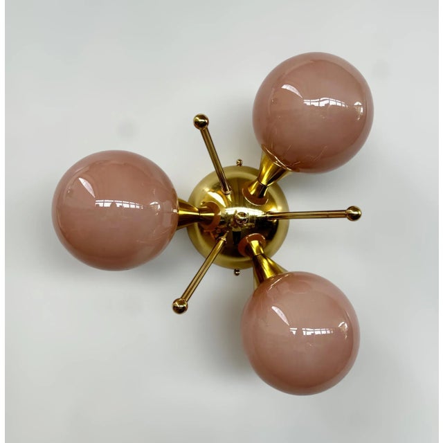 Fabio Ltd Trifoglio Polished Brass Opaque Coral Globe Flush Mount by Fabio LTD For Sale - Image 4 of 9