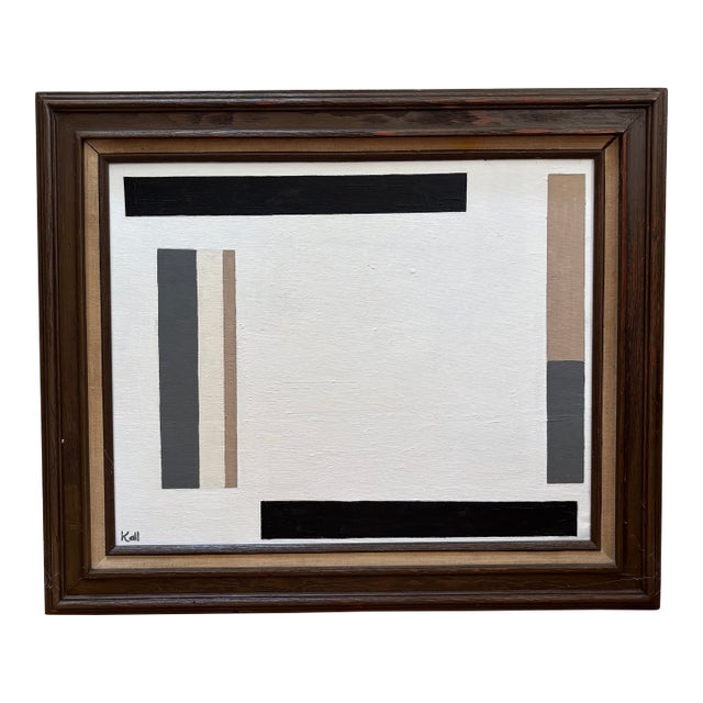 Vintage Mid-Century Modern Abstract Minimalist Hard Edge Geometric Painting Signed For Sale