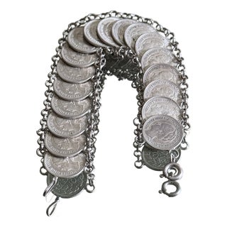 Vintage Mid Century Dutch 1941 10 Cent Coin Style Bracelet For Sale