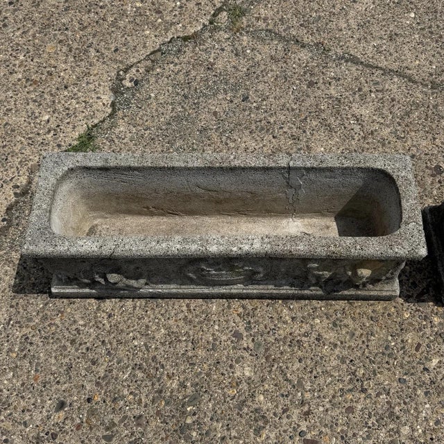 Vintage Neoclassical Style Concrete Cherub 36" Long Garden Planter Pots - A Pair For Sale - Image 14 of 18