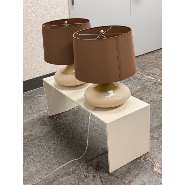 Glass Crate & Barrel Mid Century Glass Table Lamps, Pair For Sale - Image 7 of 12