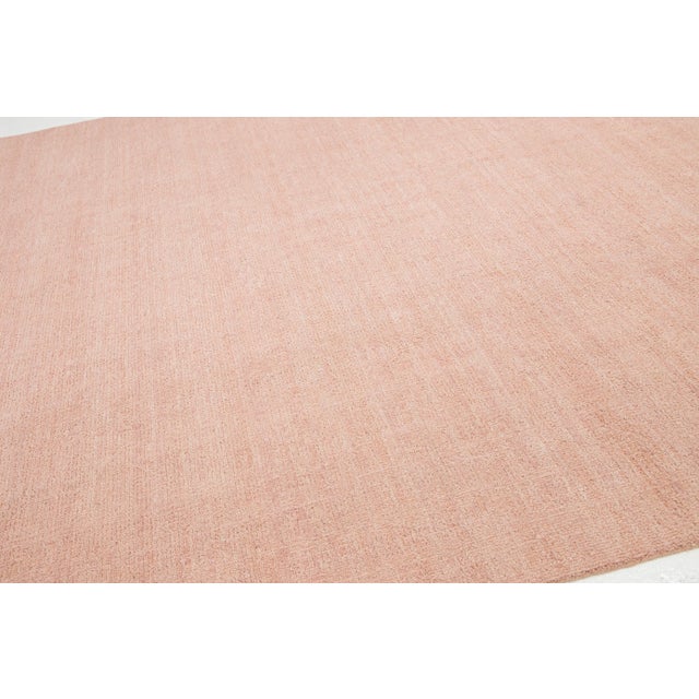 10 X 14 Modern Indian Texture Handmade Wool Rug in a Solid Pink Color For Sale In New York - Image 6 of 9