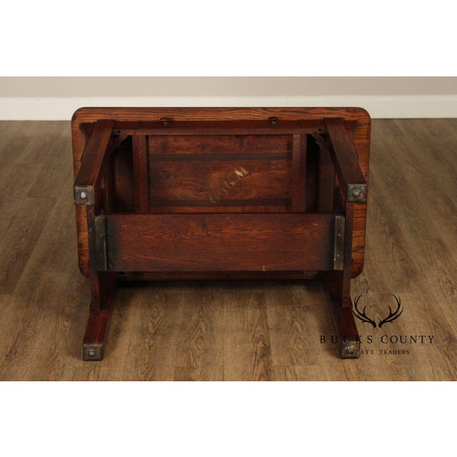 Antique Mission Oak Arts & Crafts Writing Desk With Drawer And Cutout Sides For Sale - Image 11 of 18