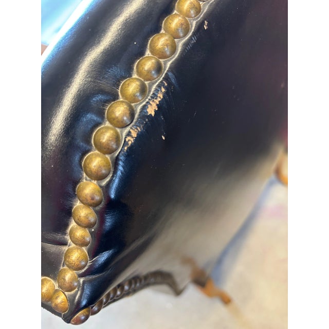 Vintage Antique Leather Nailhead Brass Wing Back Chair Library Baker Hancock Era For Sale - Image 9 of 14