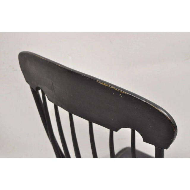 Antique Colonial Stencil Back Black Painted Plank Bottom Rocker Rocking Chair For Sale - Image 11 of 12