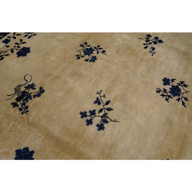Antique Peking Chinese Classic Traditional Floral Ivory Square 1880s Rug For Sale - Image 9 of 11