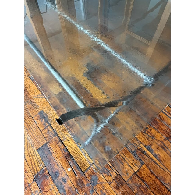 1990s Handcrafted Forged Steel Coffee Table and Matching Side Table With Thick Glass Tops For Sale - Image 5 of 10