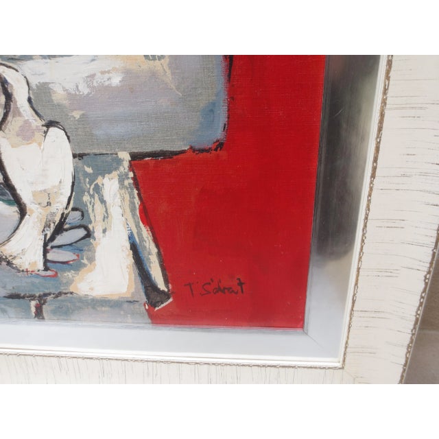 T Sabat Oil on Canvas Harlequin With Dove Circa 50s' For Sale - Image 4 of 8