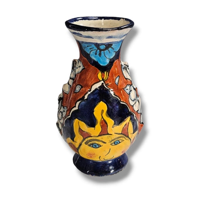 Mexican Ceramic Sun Vase Home Décor Vase For Sale - Image 4 of 13