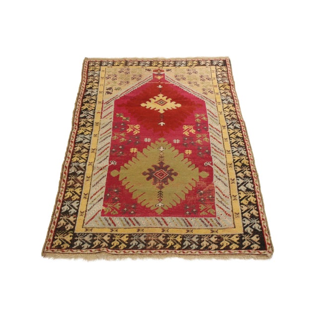 Originating from turkey in 1890, this antique traditional kirsehir rug emphasizes a distinguished combination of...