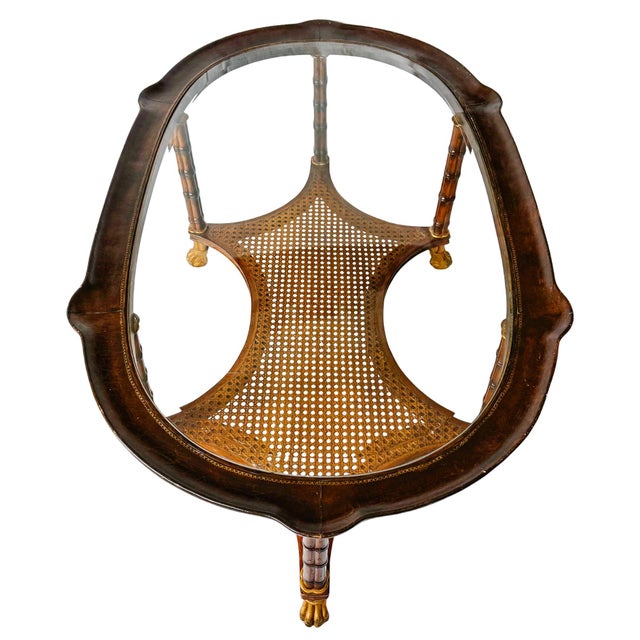 Brown Vintage Large English Regency Style Faux-Bamboo Coffee Table With Caned Tier & Gilt Lion Paw Feet For Sale - Image 8 of 13