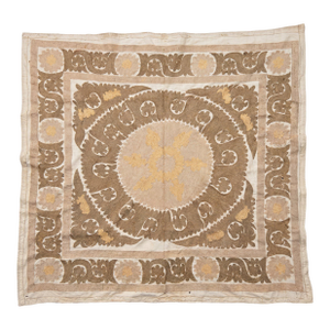 Suzani Tapestry - Neutral Tan Uzbek Tablecloth