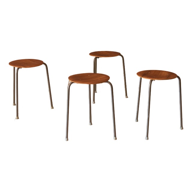 Danish Modern Round Teak Stacking Dot Stool End Table For Sale