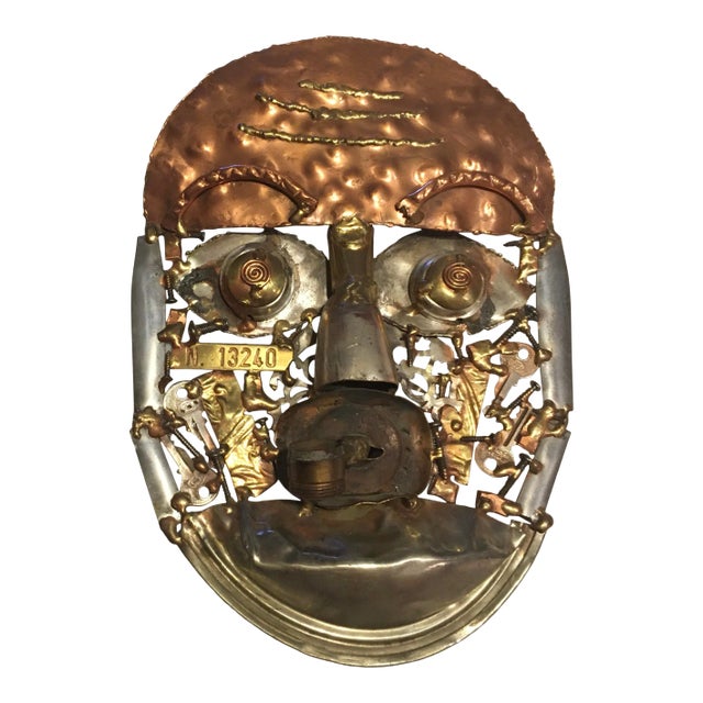 Vintage Brutalist Mixed Metals Mask For Sale