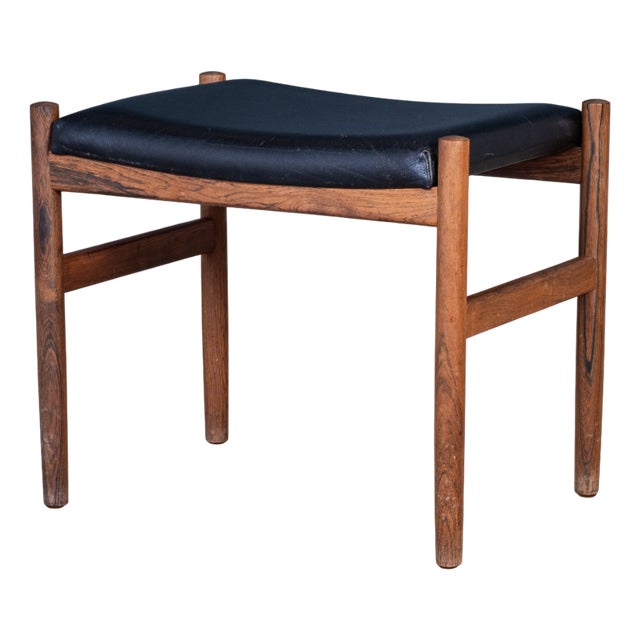 Danish Rosewood Stool with Black Leather Seat, 1960s For Sale