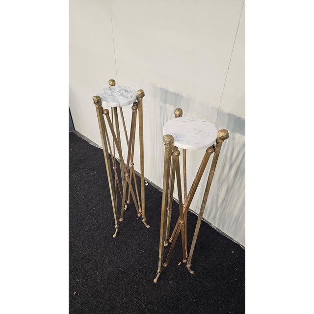 Empire Style Brass and Marble Pedestals, 1970s, Set of 2 For Sale - Image 4 of 12