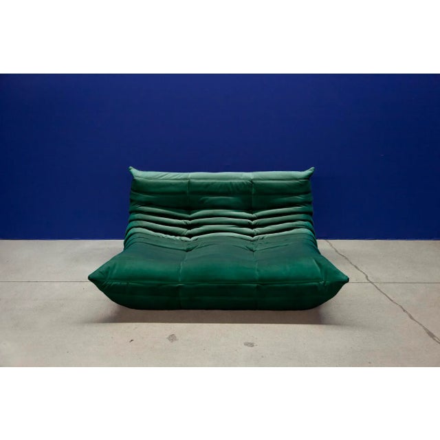 Bottle Green Velvet Togo Corner Chair, 2-, 3-Seat Sofa by Michel Ducaroy for Ligne Roset, Set of 3 For Sale - Image 3 of 7