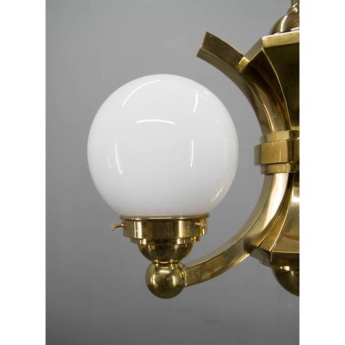Art Deco Brass and Glass Chandelier from Gocar, 1910s For Sale - Image 10 of 11