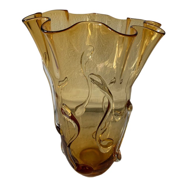 1950s Tall Amber Art Glass Vase in the Style of Empoli Glass For Sale