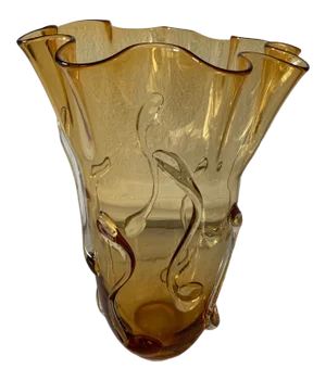 1950s Tall Amber Art Glass Vase in the Style of Empoli Glass