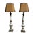 1960s Pair of White and Brass Neoclassical Hollywood Regency Lamps With Custom Handmade Shell Accent Shades For Sale