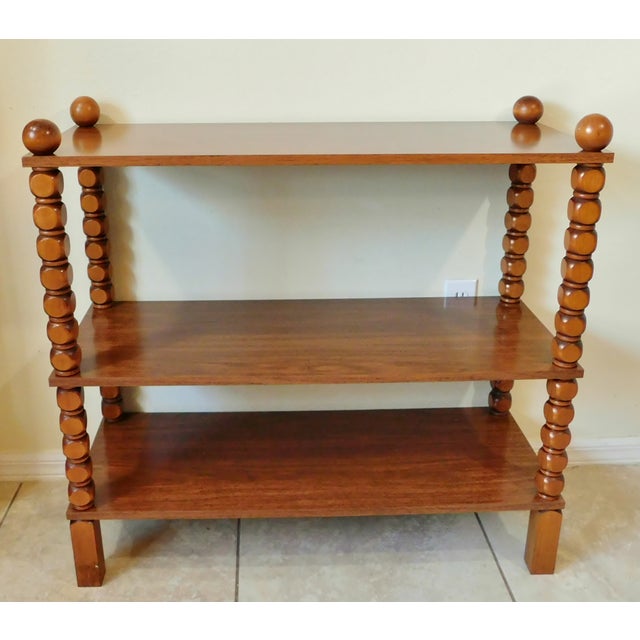 Vintage 35" Solid Oak Turned Wood 3 Shelf Etagere Bookcase Bookshelf
