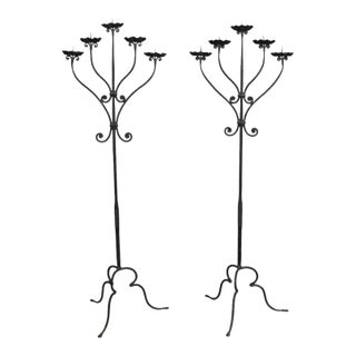 Renaissance Revival Wrought Iron Floor Candelabra, a Pair For Sale