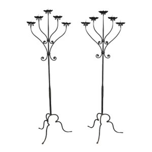 Renaissance Revival Wrought Iron Floor Candelabra, a Pair