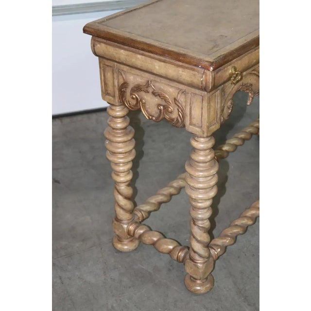 Wood Gray Paint Decorated Barley Twist 2 Drawer Console Table For Sale - Image 7 of 13