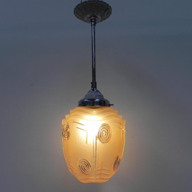 Art Deco Hanging Lamp with Pink Glass Shade, 1930s For Sale - Image 6 of 17
