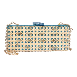 Rafe Alessandra Caned Long Clutch, Blue
