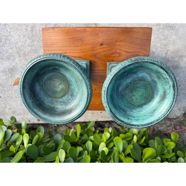 Metal Vintage Maitland-Smith Verdigris Corinthian Column Candleholders, a Pair For Sale - Image 7 of 12