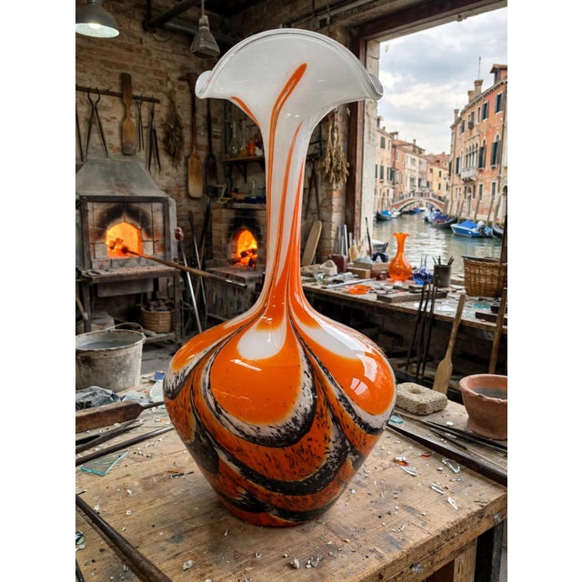 Vintage hand-blown opaline glass vase, dating back to the 1970s and made in Italy, height 34 cm, circumference 17 cm