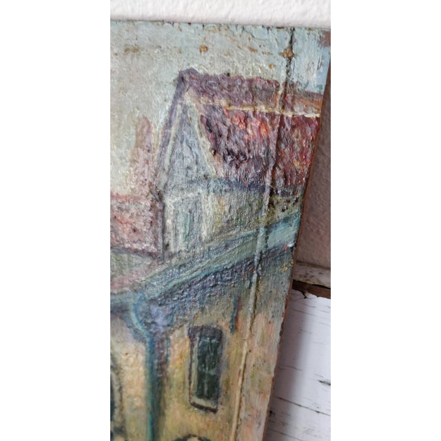 Rustic European Oil on Board European Village Painting For Sale - Image 3 of 8