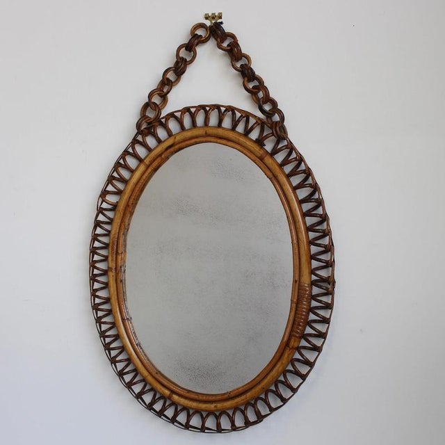 Vintage Italian Rattan Wall Mirror with Hanging Chain, 1960s For Sale - Image 14 of 14